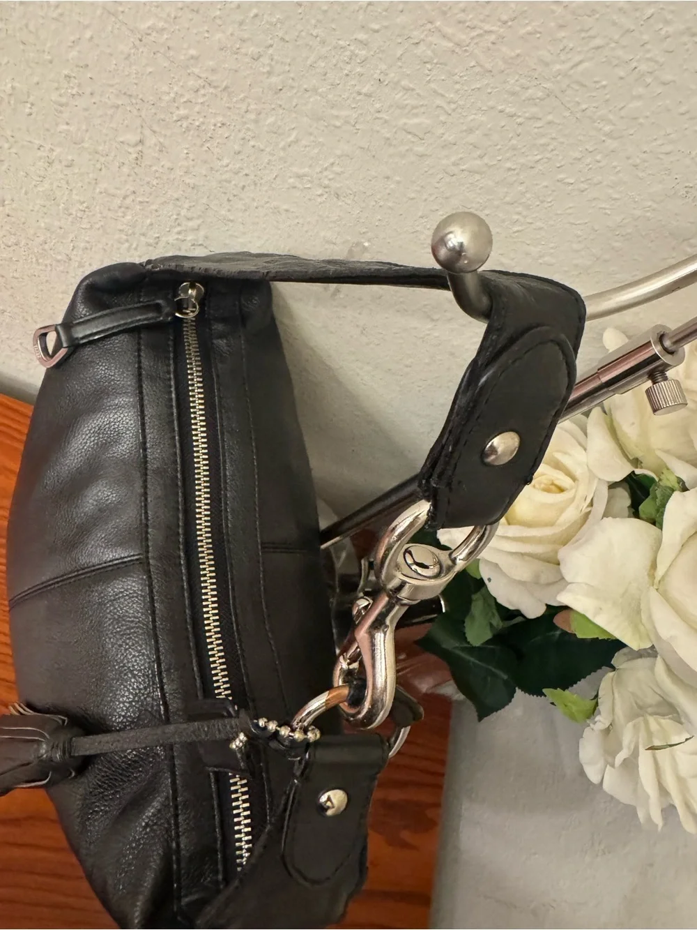 Coach Black Pebbled Leather Hobo Shoulder Bag with Tassel
